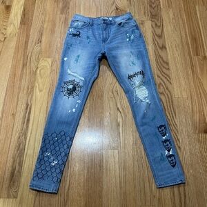 Broken Promises Bad Habits Splatter Denim Jeans in size 34